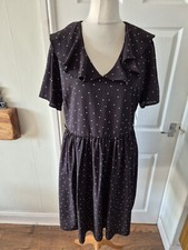Joanie Black/white Polka Dot Short Sleeve Dress Uk 16 Bnwt Wardrobe Staple 