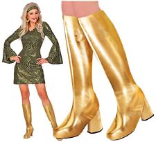 Gold GoGo Boot Boots Tops Shoe Covers 60s 70s Retro Disco Fancy Dress Costume