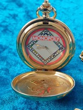 Vintage Rare Monopoly Pocket Watch Franklin Mint With Chain & Box Pre-Owened