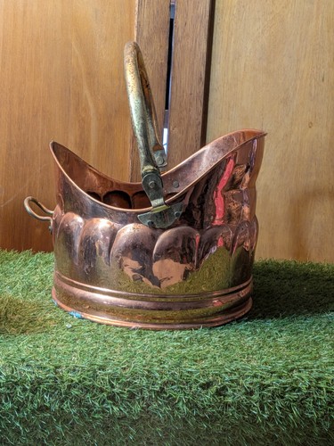 Vintage copper coal bucket - coal,