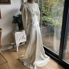 Vintage elegant 20s 30s Art Deco liquid satin bias cut wedding dress size 10? 