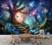 Enchanted Forest Night Magical Wallpaper Mural Removeable Washable Peel & Stick