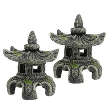 2 Pcs Aquarium Resin Pagoda Ornament Mini Hexagon Lantern Fish Tank Landscaping