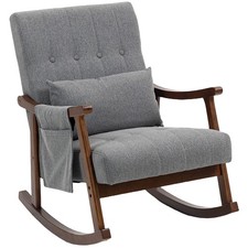HOMCOM Modern High Back Rocking Chair with Solid Wood Legs, Grey