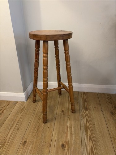 Vintage solid pine round stool - vintage,