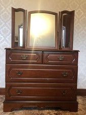 Beautiful Cherry wood Mirrored Dressing Table Chest drawers solid Sherry Carved