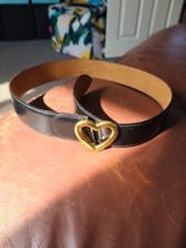 Vintage Moschino Black Leather Belt With Heart Buckle Italy Sz 42 (32” Long) 