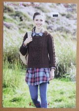 Hayfield Aran Knitting Pattern 7060: Lady's Round Neck Cable Jumper: 32-42"