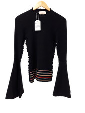 ROKSANDA Ladies UK Size S Black Bell Sleeved Pink/Beige Striped Jumper Pre Loved