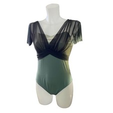 Ballet Leotard adult ladies  Green Mesh Crossover Front Flutter Sleeves Dance