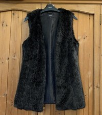 PAPAYA * 10 * LOVELY SOFT FAUX FUR BLACK GILET SLEEVELESS JACKET WITH POCKETS
