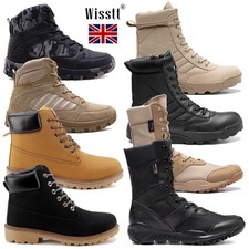 Mens Leather Suede Military Shoes Army Boots Combat Ankle Work Lace Up Tactical