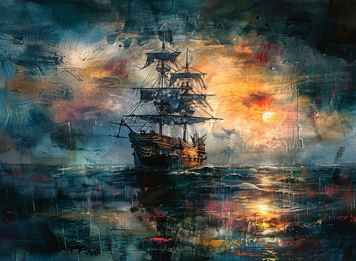 Pirate ship seascape canvas - ship,