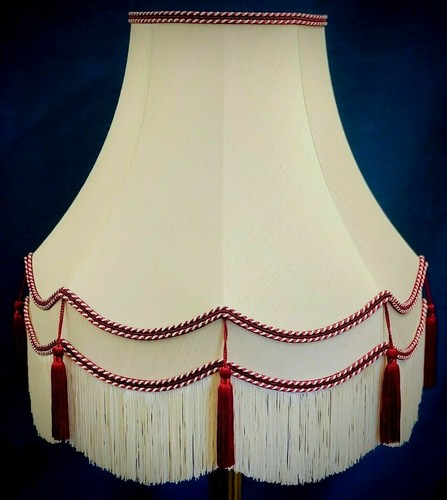 Cream and burgundy lampshades - cream,