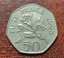 50p Bailiwick of Guernsey Freesia Fifty Pence Rare Coin, 1997 50 Pence 