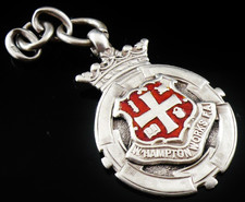 Sterling Silver Enamel Pocket Watch Fob Medal, Wolverhampton Works F.A 1922