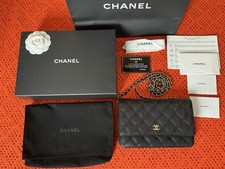 CHANEL Black Wallet On Chain with Gold Hardware Classic Caviar WOC