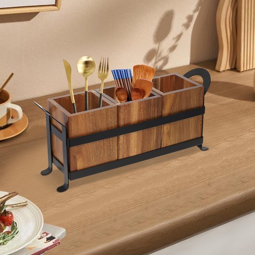 Rustic wooden utensils holder - rustic,