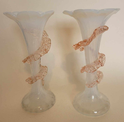 Pair victorian vaseline glass - pair,