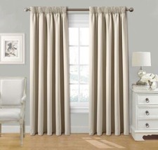 Pair Pencil Pleat Tape Top Plain Thermal BLACKOUT LINED Curtains with Tie Backs.