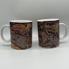2 x Past Times Mugs Map of the World Design Porcelain