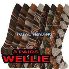 Mens Wellie Wellington Socks Design Acrylic Thermal Welly Boot Sock  long argyle
