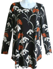 Kim & Co "Twilight Floral" print Brushed Venechia Tunic-top- Black /Cognac - XS