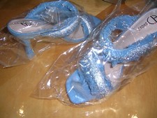 NEW WOMEN DENIM SLIPPERS CRYSTAL RHINESTONE STILETTO HEELS SHOES BLING UK 6.5