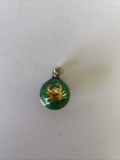 Enamel Green & Blue Zodiac Cancer Crab Pendant. Gold Plated.