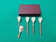 Vintage Set of UNICORN Plus-Two Brass & Feather Darts in Bakelite Case A/F