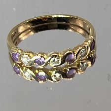 18ct Gold Amethyst Diamond Half Eternity Ring Hallmark UK Size O Pre Owned 553