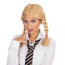 Adult Ladies Blonde School Girl St Trinians Plaits Pigtail Fancy Dress Wig