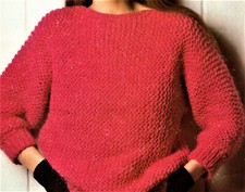 Odd Pins Ladies Garter St Slash Neck Sweater LAMINATED Knitting Pattern 32-40 in