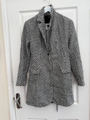 Zara black white check coat - check,