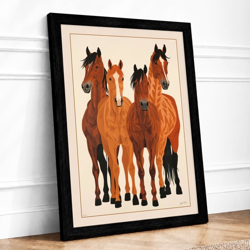 Four horses standing - horses, rustic