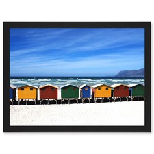 Photo Bright Painted Beach Huts Ocean England UK Framed A4 Wall Art Print