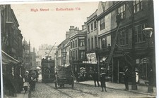 High Street Rotherham. Trolley Bus ,Horse & Cart,Shops. Posted 1904        B7893