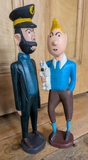 TINTIN + SNOWY + CAPT HADDOCK - Hand Carved - Wood Wooden Sculpture Figure Cool