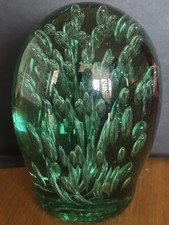 Antique Victorian Green Glass Dump Paperweight, Air Bubbles, Tear Drops