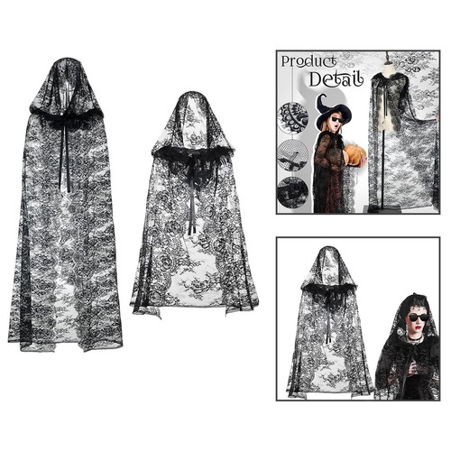 Black tulle hooded lace witch - black,