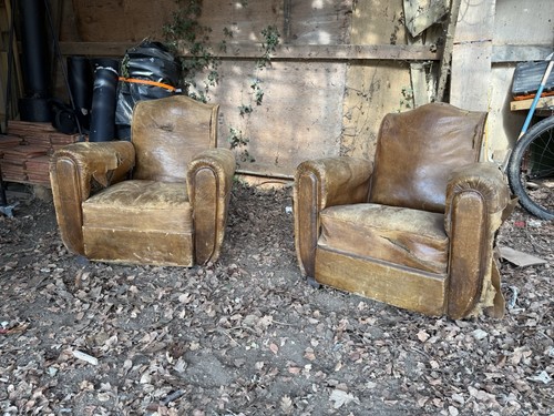 Pair 1930s french leather - pair, of