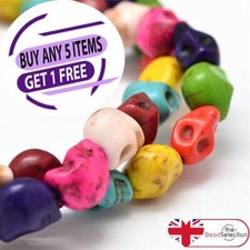 38 Skull Beads 10mm Howlite Assorted Colours Jewellery Making Halloween MSC45