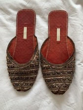 Meher Kakalia Handmade Leather Silk And Beaded Shoes /Slippers/Mules Size39 UK 6