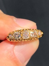 Antique Victorian Natural 1.1ct Old Cut Diamond Five stone Ring 18ct Gold