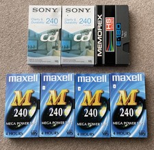 7 Pre Owned Recordable VHS Tapes Assortment Of Cases, Old TV Recordings