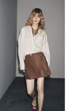 Zara Brown Sequin Mini Skirt Medium