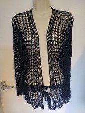 Size 16 Marks And Spencer Black Shawl Style Cardigan Crochet Style with Ties.