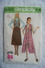 1970 Simplicity Pattern No. 8953 misses jiffy vest & skir, size 14, 36 inch bust