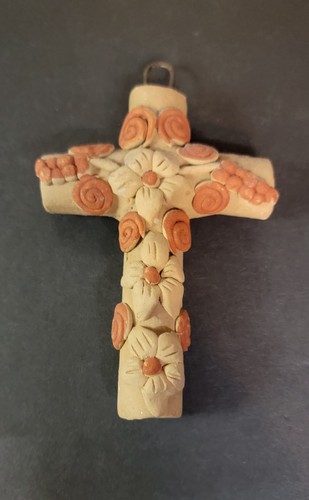 Handmade floral clay cross - floral,