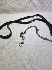 Wide Leather Stallion Lead Rein and Chain Black Used Good Condition See Pics